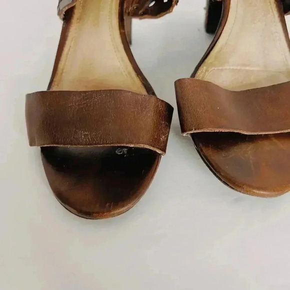 Frye Skye Sandals Brown Leather Chunky Heels Flower Cutouts Rivets Size 9 - Picture 5 of 14